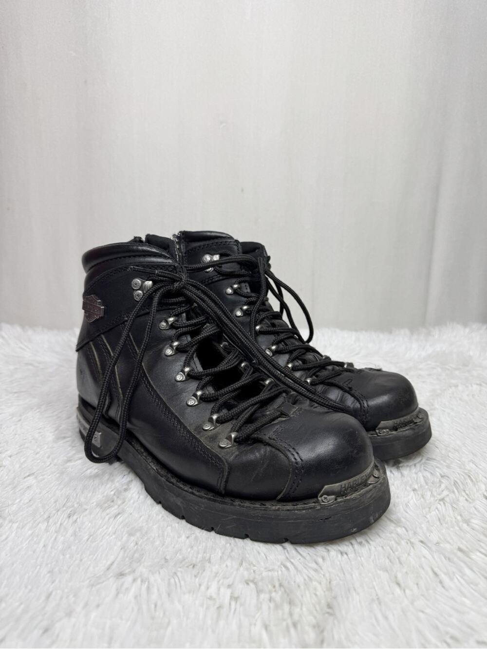 HARLEY DAVIDSON / Electron black leather lace up motorcycle boots D96017 / 10.5
